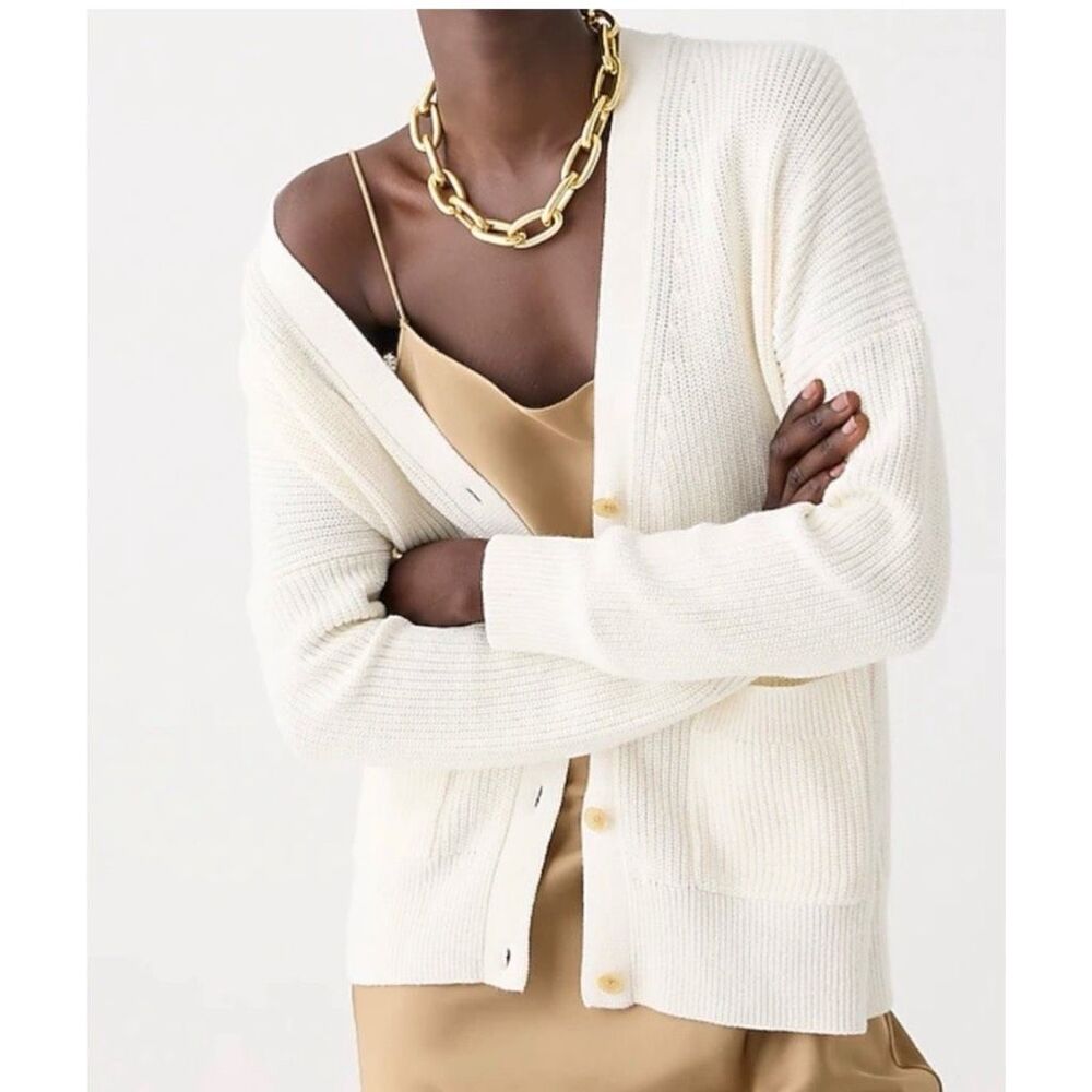 J.CREW COTTON CASHMERE V-NECK CARDIGAN SMALL